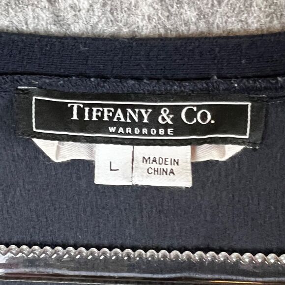 Tiffany & Company Wardrobe Women L Button Cardigan Navy Mix Media Pockets - Picture 6 of 14